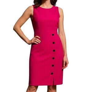 Kasper Women's 4P Hot Pink Sheath Dress Sleeveless Button Front Slit